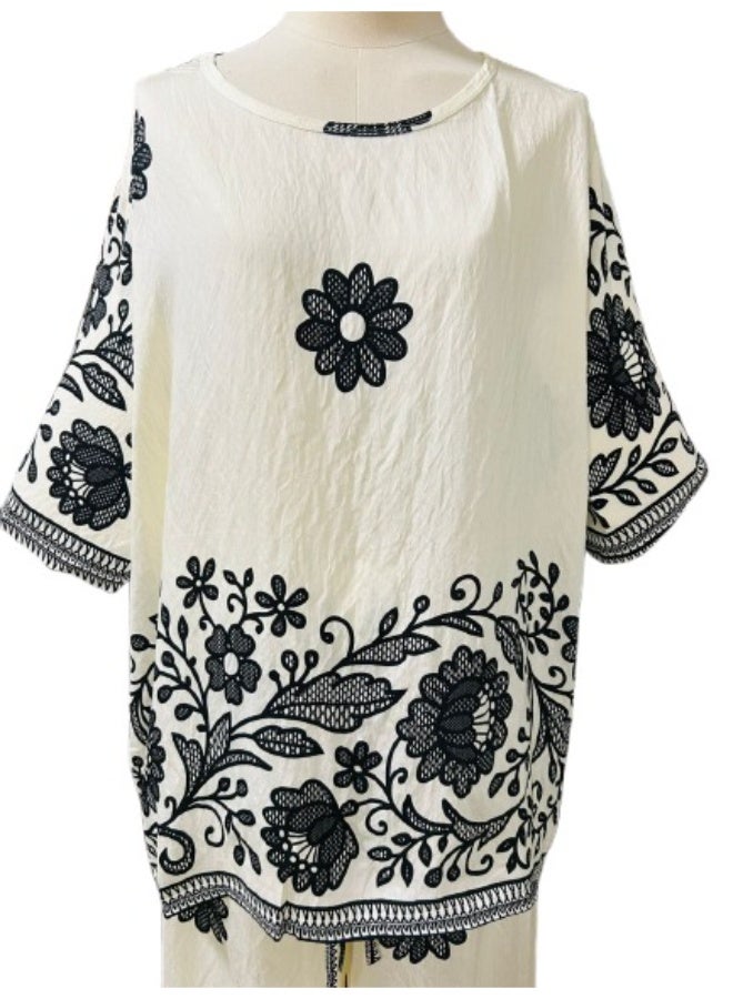 طقم ملابس نسائي مكون من قطعتين بمقاس واحد، طقم ملابس متناسق للبنات، طقم ملابس نسائي، طقم نسائي مزهر - Image 3