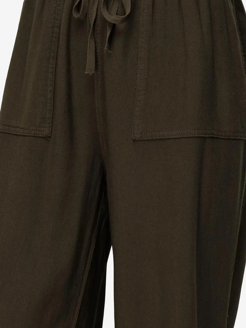 MixRay Khaki Green MIXRAY Mid Waist Straight Leg Cotton Pants with Tie Closure for Women | Best Price UAE