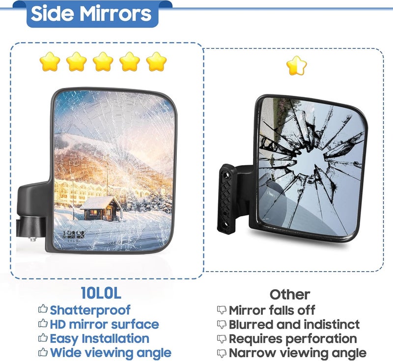 9.99WORLD MALL Golf Cart Side Mirrors - 180 Degree Rotation & Foldable HD Shatterproof Glass - Image 5