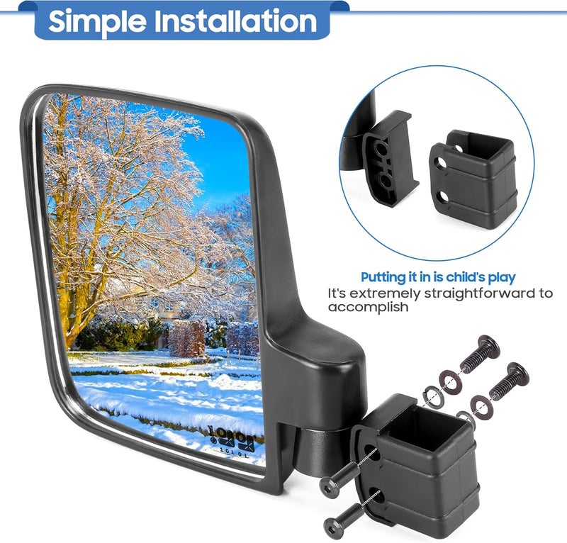 9.99WORLD MALL Golf Cart Side Mirrors - 180 Degree Rotation & Foldable HD Shatterproof Glass - Image 2