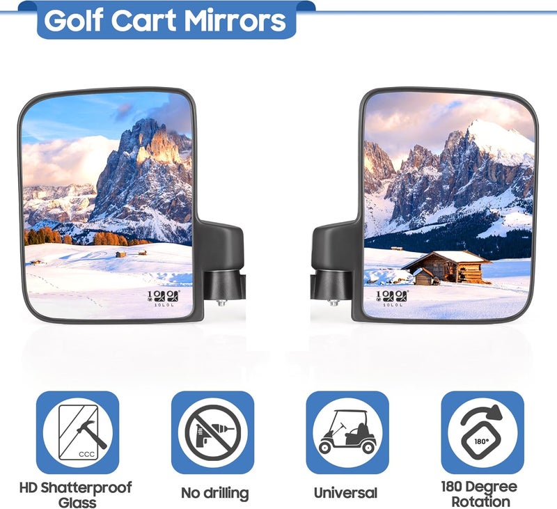 9.99WORLD MALL Golf Cart Side Mirrors - 180 Degree Rotation & Foldable HD Shatterproof Glass - Image 3