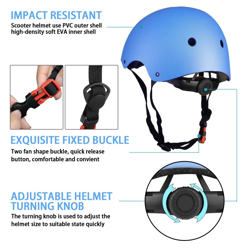 WayEee Kids Bike Helmet Set Skateboard Knee Pads, 7PCS Protective Gear Adjustable for Girls Boys 3-10 Age Elbow Pads Wrist Guards for Outdoor Sports Cycling Bike Roller Skating Scooter, Youth, Blue - Image 5