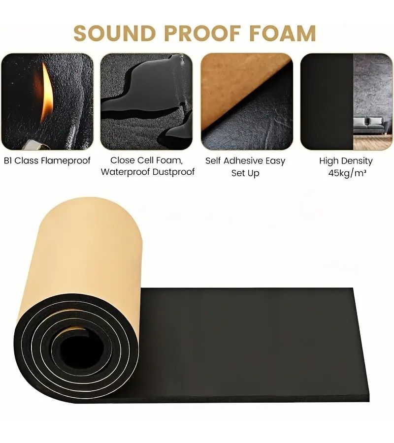 Self-Adhesive Car Hood Insulation Foam 10mm Black Noise Proof Heat Resistant - Image 1