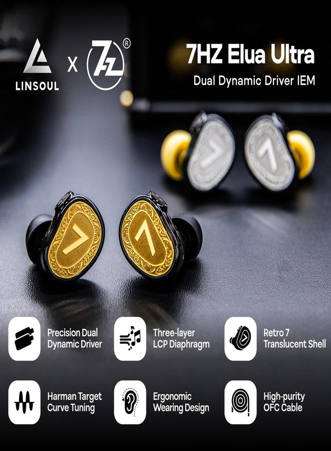 Linsoul 7Hz Elua Ultra in Ear Monitor, Dual Dynamic Driver Earphone, HiFi Wired IEM Earbuds with High-Purity Oxygen-Free Copper Cable for Musicians Audiophiles (Gold) - Image 2