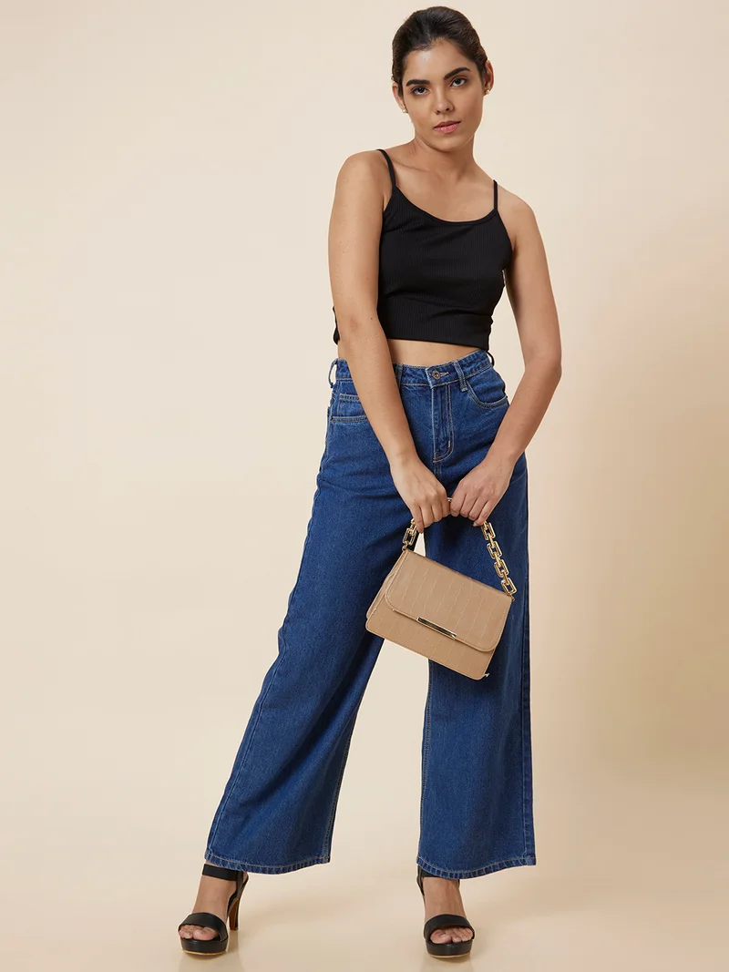 جلو باص Women Blue Mid-Rise Wide Leg Fit Light Fade Jeans