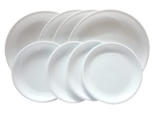 Everbuy® Round Colorful Set of Dinner and Snacks Plates Set for Families, Daily Use, Parties, Unbreakable, Kid Friendly, Microwave Safe, Dishwasher Safe - White (Service for 4) - Image 1