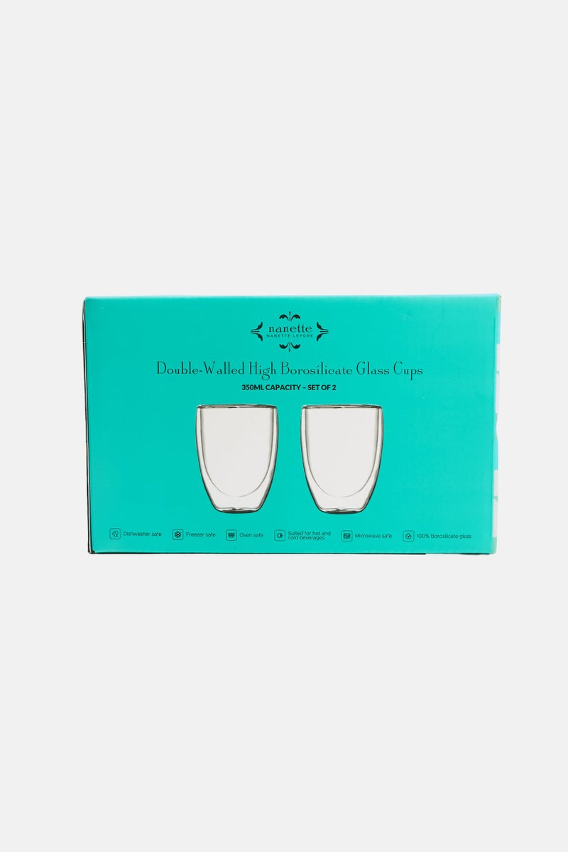 Nanette lepore 2 Piece Double-Walled High Borosilicate Glass Cup Set 350 ml, Transparent  - Image 2