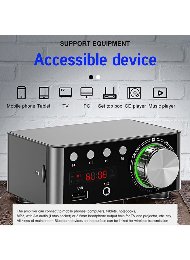 نيبمينينت مضخم صوت رقمي بخاصية بلوتوث وهاي فاي 5.0 ومشغل للموسيقى MP3 ببطاقة ترانس فلاش وUSB XDY37884 فضي - Image 2