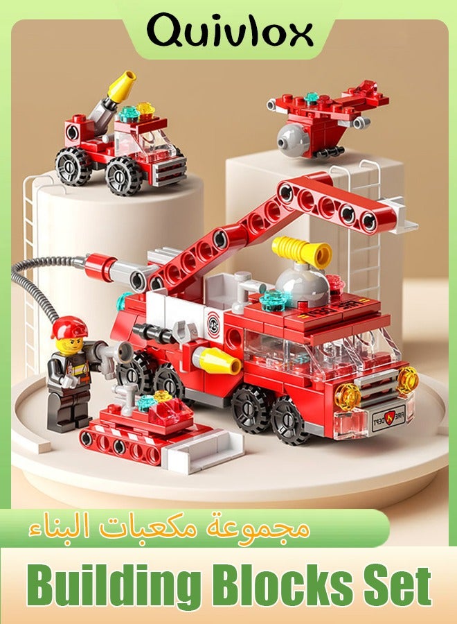 142PCS City Fire Truck Building Set,6 in 1 Fire Rescue Vehicles Building Blocks, Mini Fire Truck Building Blocks Set  for Boys and Girls  Age 6-12,Role Play Toy for Boys & Girls, Kid Car Toy Fire Truck,City Fire Mobile Command Center Truck Building Block,Firetruck Model Building Toys Gift for Boys Age 6-12 - Image 1
