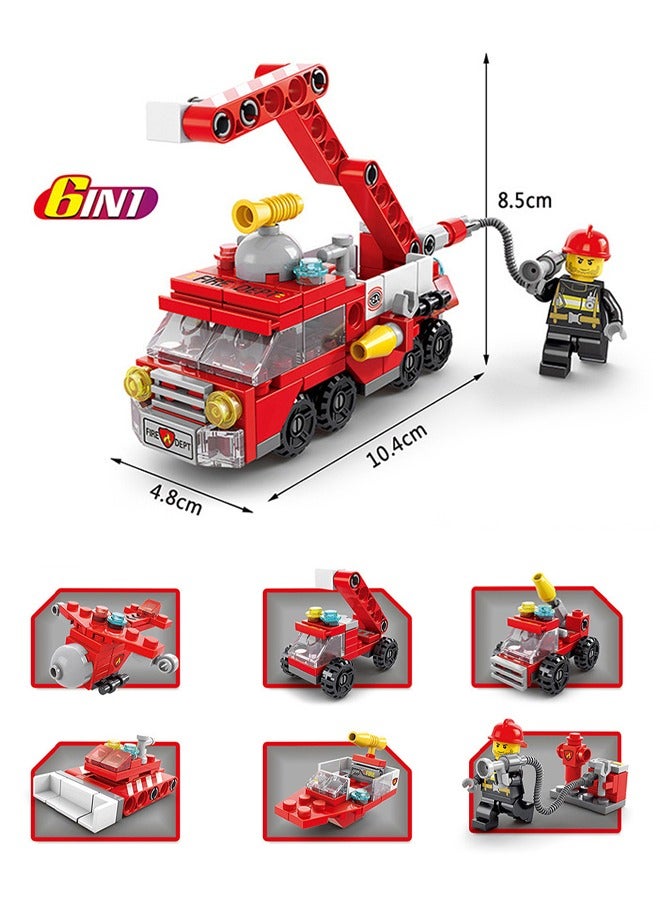 142PCS City Fire Truck Building Set,6 in 1 Fire Rescue Vehicles Building Blocks, Mini Fire Truck Building Blocks Set  for Boys and Girls  Age 6-12,Role Play Toy for Boys & Girls, Kid Car Toy Fire Truck,City Fire Mobile Command Center Truck Building Block,Firetruck Model Building Toys Gift for Boys Age 6-12 - Image 2