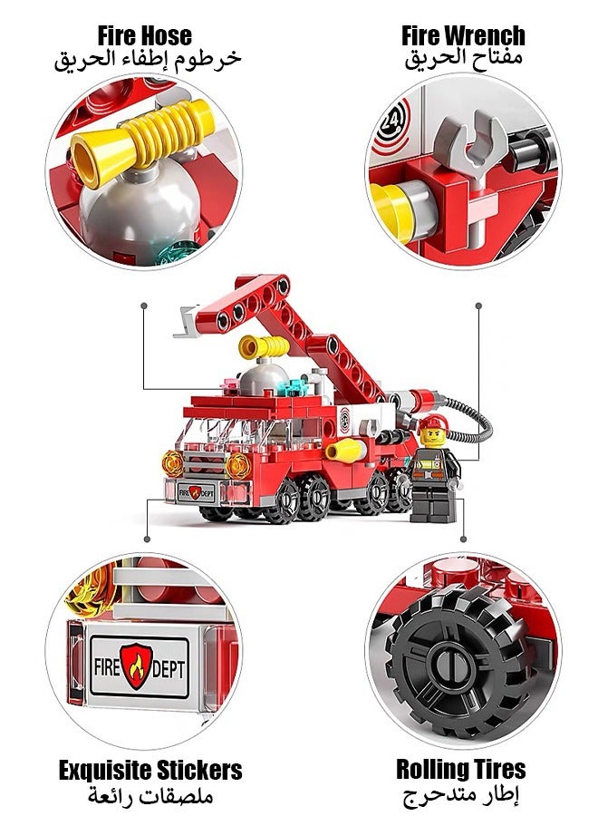 142PCS City Fire Truck Building Set,6 in 1 Fire Rescue Vehicles Building Blocks, Mini Fire Truck Building Blocks Set  for Boys and Girls  Age 6-12,Role Play Toy for Boys & Girls, Kid Car Toy Fire Truck,City Fire Mobile Command Center Truck Building Block,Firetruck Model Building Toys Gift for Boys Age 6-12 - Image 5