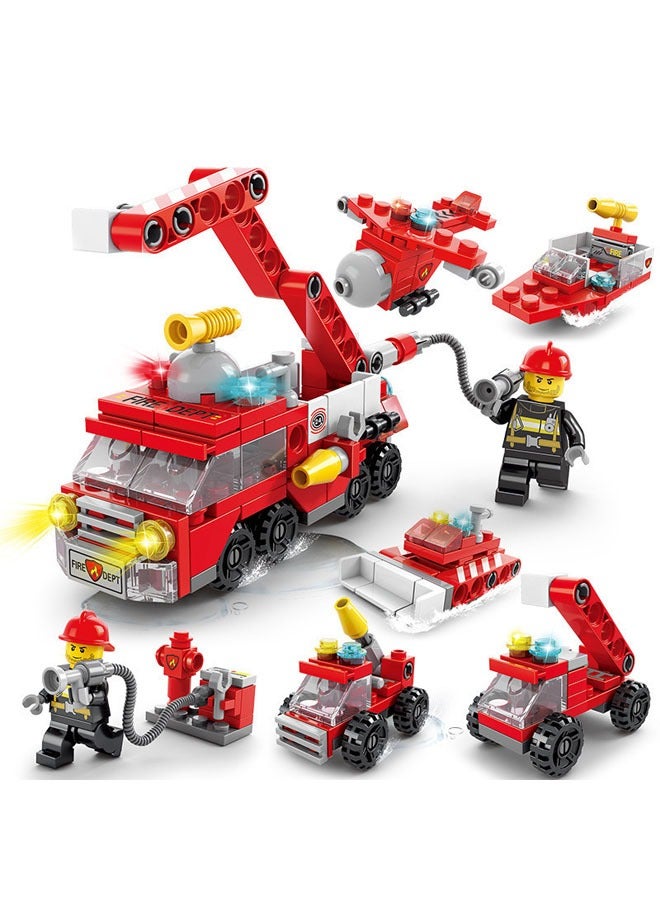 مجموعة مكعبات بناء شاحنة إطفاء المدينة، 6 في 1 مكعبات بناء مركبات إنقاذ من الحرائق، مجموعة مكعبات بناء شاحنة إطفاء صغيرة للأولاد والبنات من سن 6 إلى 12 عامًا، لعبة لعب الأدوار للأولاد والبنات، شاحنة إطفاء لعبة سيارة للأطفال، مكعبات بناء شاحنة مركز قيادة متنقلة للإطفاء في المدينة، ألعاب بناء نموذج شاحنة إطفاء هدية للأولاد من سن 6 إلى 12 عامًا - Image 1