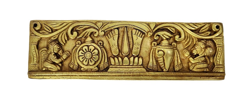GURU JEE Handcrafted Brass Wall Decor Decorative Metal Plate Lord Vishnu Symbol Shankh Chakra Namah Figurines Statue Sculpture for Home Gifts Showpiece - Image 4