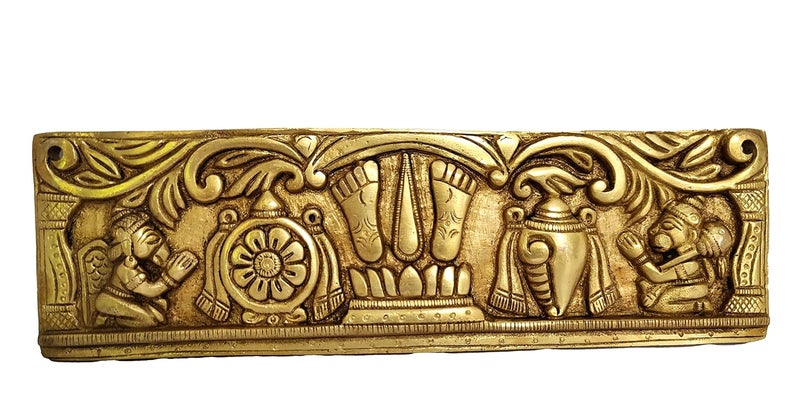 GURU JEE Handcrafted Brass Wall Decor Decorative Metal Plate Lord Vishnu Symbol Shankh Chakra Namah Figurines Statue Sculpture for Home Gifts Showpiece - Image 2
