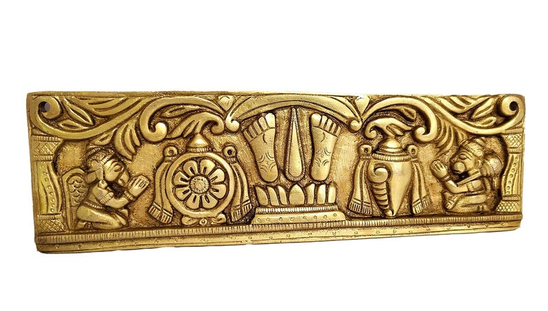 GURU JEE Handcrafted Brass Wall Decor Decorative Metal Plate Lord Vishnu Symbol Shankh Chakra Namah Figurines Statue Sculpture for Home Gifts Showpiece - Image 3
