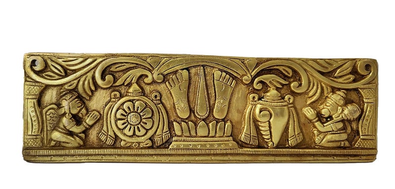 GURU JEE Handcrafted Brass Wall Decor Decorative Metal Plate Lord Vishnu Symbol Shankh Chakra Namah Figurines Statue Sculpture for Home Gifts Showpiece - Image 5