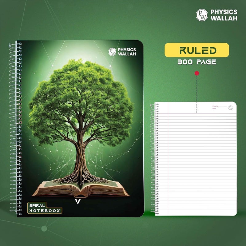 PW Physics Wallah A4 Size 300 Pages Spiral Binding Notebook | Ruled Register Notebooks for Students & Office | Plastic cover Spiral Register for Writing & Note-Taking - Image 2