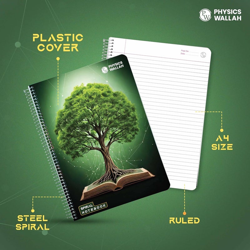 PW Physics Wallah A4 Size 300 Pages Spiral Binding Notebook | Ruled Register Notebooks for Students & Office | Plastic cover Spiral Register for Writing & Note-Taking - Image 4