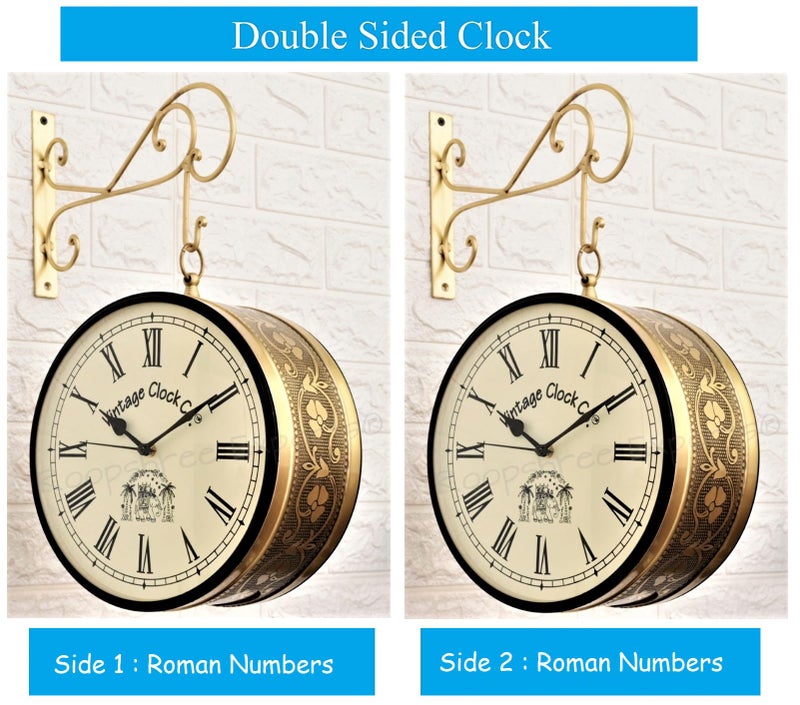 Vintage Clock Handcrafted Double Side Clock / 6 Inch Size / Brass Finish / VC-65090-Analog - Image 3