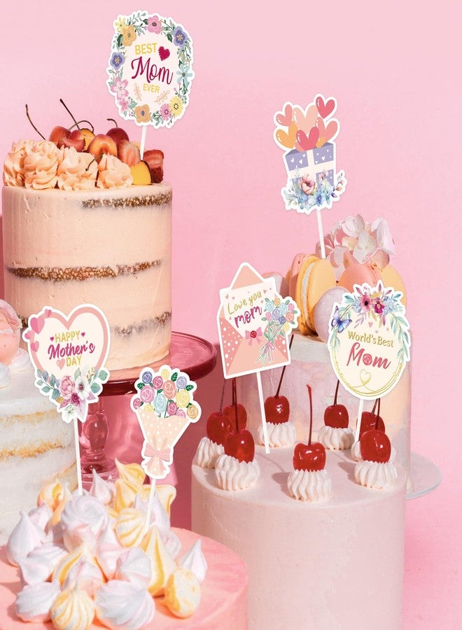 UNIIDECO Happy Mother's Day Cake Toppers, 12 PCS Floral Cupcake Toppers for Flowers Bouquet Mothers Day Decorations Father's Day Birthday Party Supplies - Image 4