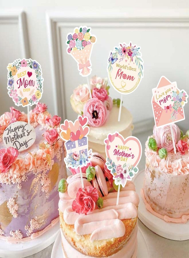 UNIIDECO Happy Mother's Day Cake Toppers, 12 PCS Floral Cupcake Toppers for Flowers Bouquet Mothers Day Decorations Father's Day Birthday Party Supplies - Image 3