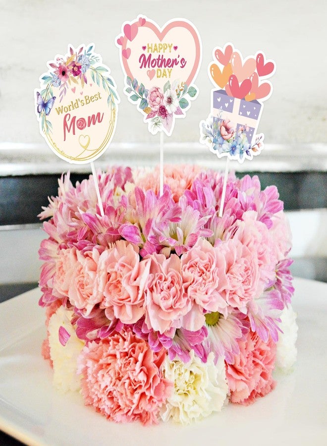 UNIIDECO Happy Mother's Day Cake Toppers, 12 PCS Floral Cupcake Toppers for Flowers Bouquet Mothers Day Decorations Father's Day Birthday Party Supplies - Image 5