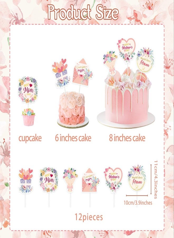 UNIIDECO Happy Mother's Day Cake Toppers, 12 PCS Floral Cupcake Toppers for Flowers Bouquet Mothers Day Decorations Father's Day Birthday Party Supplies - Image 2