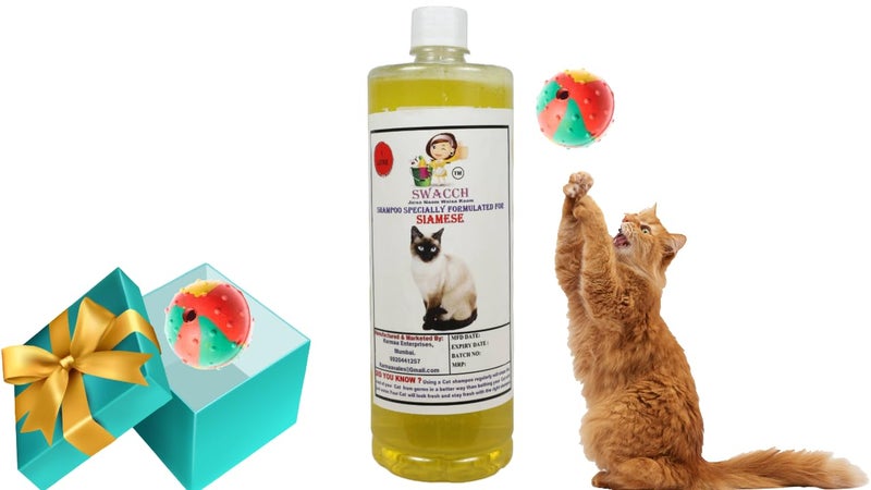 swacch Siamese Cat Shampoo + Rubber Musical Ball I Chew Playing Rubber Ball I Interactive Cat Toy Balls I Training & Play I Combo Pack I 1 Litre Lemon - Image 1