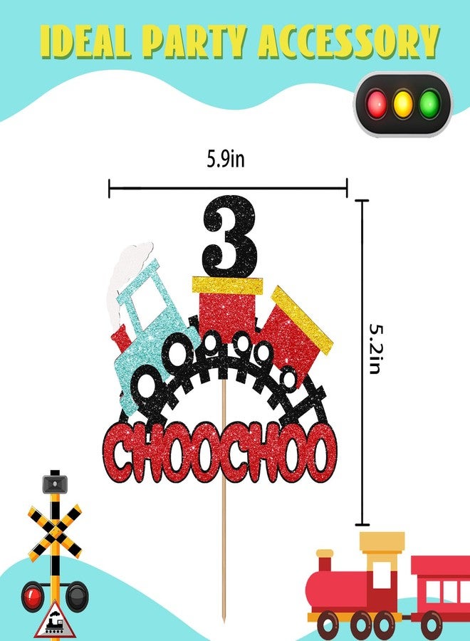 SUPERLUBY Train 3rd Birthday Cake Topper, Choo Choo I'm 3, Transportation 3 Years Old Birthday Cake Decor, Red Glitter - Image 2
