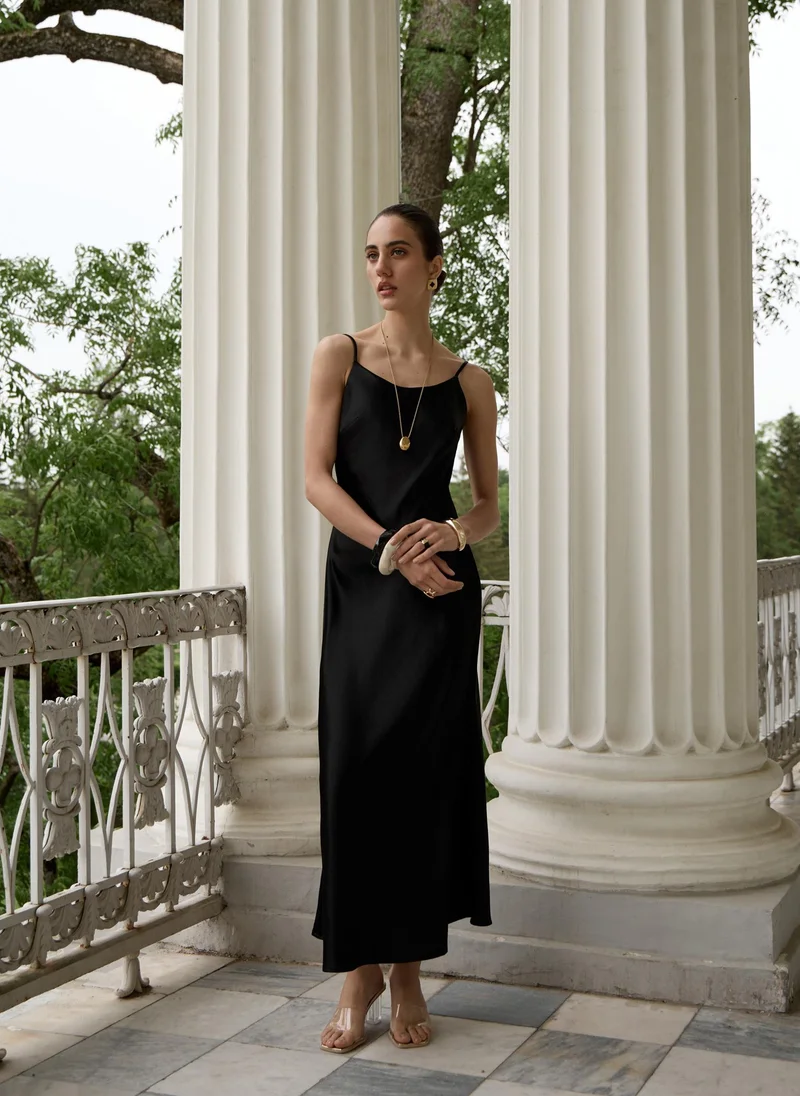 Lichi Maxi slip dress in crinkled-effect satin