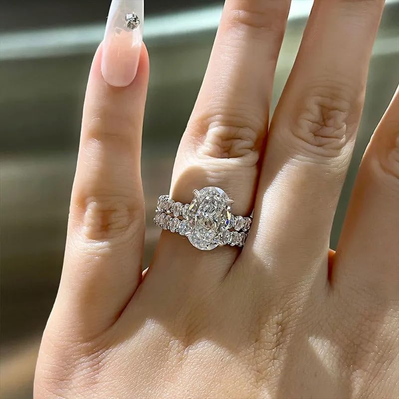 RKKOJJO 925 Sterling Silver Bridal Rings Sets AAA Cubic Zirconia CZ Full Diamond Engagements Rings Wedding 2 Pcs Promise Anniversary White Gold Rings for Women Size 7 - Image 4