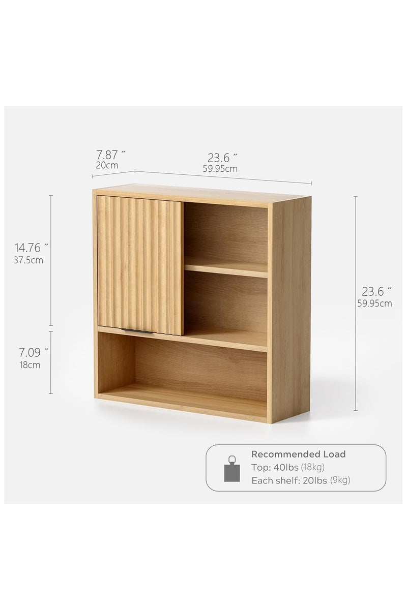 شوغوري خزانة حائطية مخددة للحمام، خزانة أدوية حديثة بباب منزلق ورف قابل للتعديل، خزانة تخزين خشبية مثبتة على الحائط للمطبخ وغرفة الطعام وغرفة المعيشة، بلون البلوط الطبيعي - Image 2