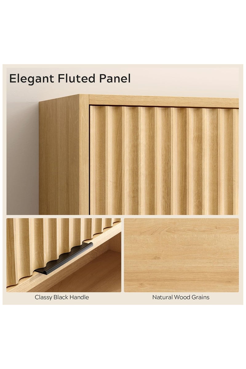 شوغوري خزانة حائطية مخددة للحمام، خزانة أدوية حديثة بباب منزلق ورف قابل للتعديل، خزانة تخزين خشبية مثبتة على الحائط للمطبخ وغرفة الطعام وغرفة المعيشة، بلون البلوط الطبيعي - Image 5