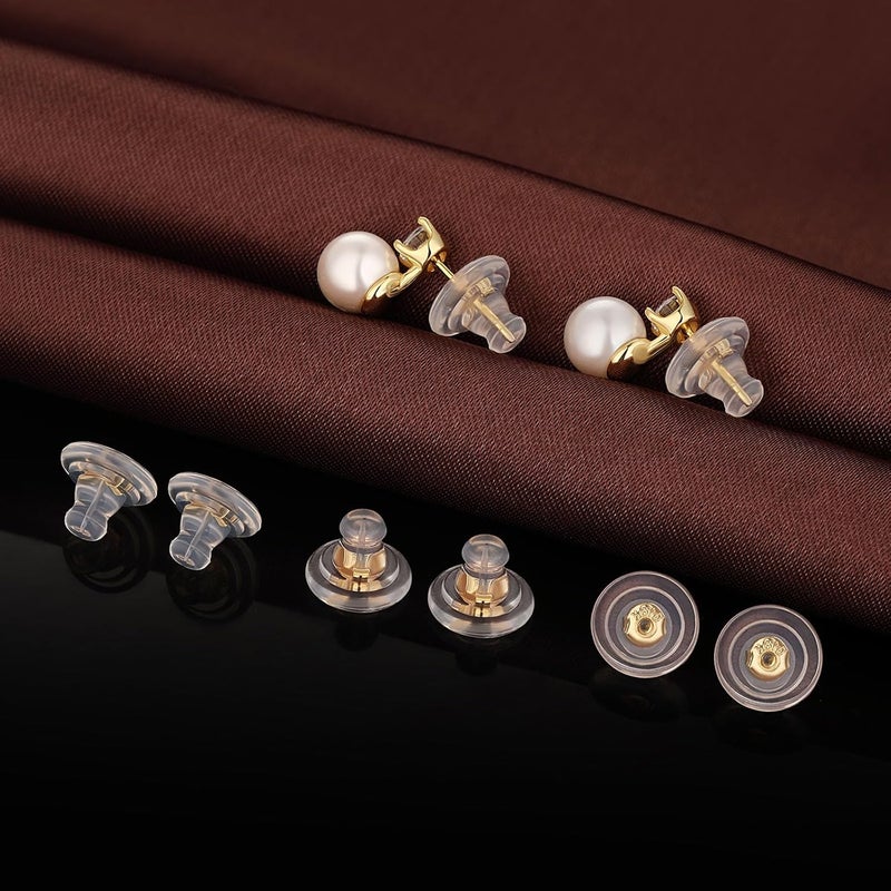 DELECOE Locking Silicone Earring Backs for Studs Droopy Ears Hoops Wires,Hypoallergenice Secure Earring Backs for Heavy Earring,No-Irritate Soft Clear Backings for Women Men（Gold - Image 2