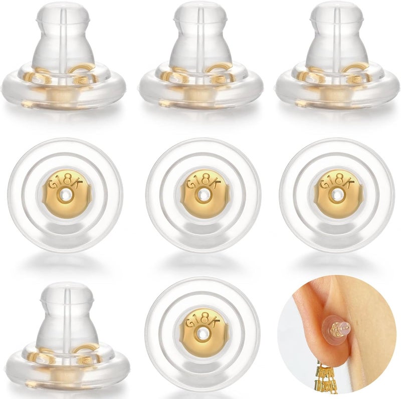 DELECOE Locking Silicone Earring Backs for Studs Droopy Ears Hoops Wires,Hypoallergenice Secure Earring Backs for Heavy Earring,No-Irritate Soft Clear Backings for Women Men（Gold - Image 1