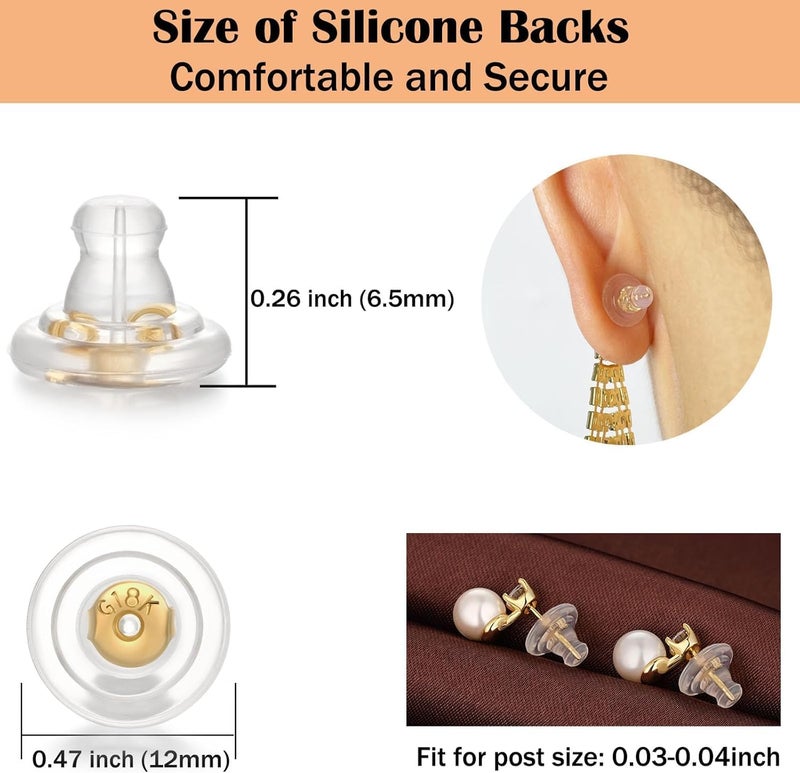 DELECOE Locking Silicone Earring Backs for Studs Droopy Ears Hoops Wires,Hypoallergenice Secure Earring Backs for Heavy Earring,No-Irritate Soft Clear Backings for Women Men（Gold - Image 3