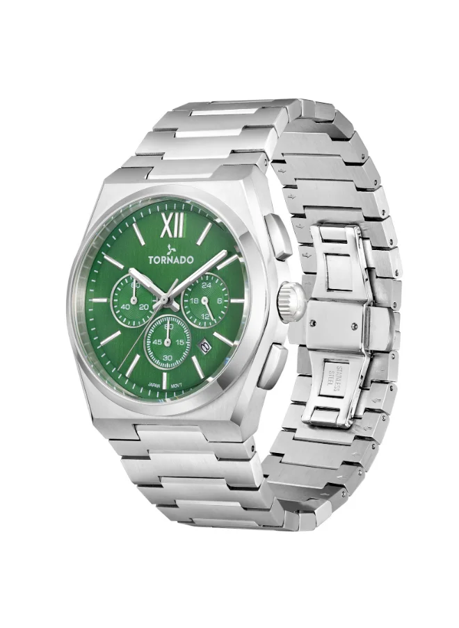 تورنيدو Men's Multi Function Display Watch With Silver Stainless Steel Strap - T24105-SBSH