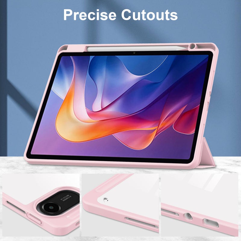 Gylint Case for Xiaomi Redmi Pad 2 11 inch 2025, Hybrid Slim Case Cover [Built-in Pencil Holder] Shockproof Cover with Clear Transparent Back Shell for Xiaomi Redmi Pad 2 Pink - Image 4