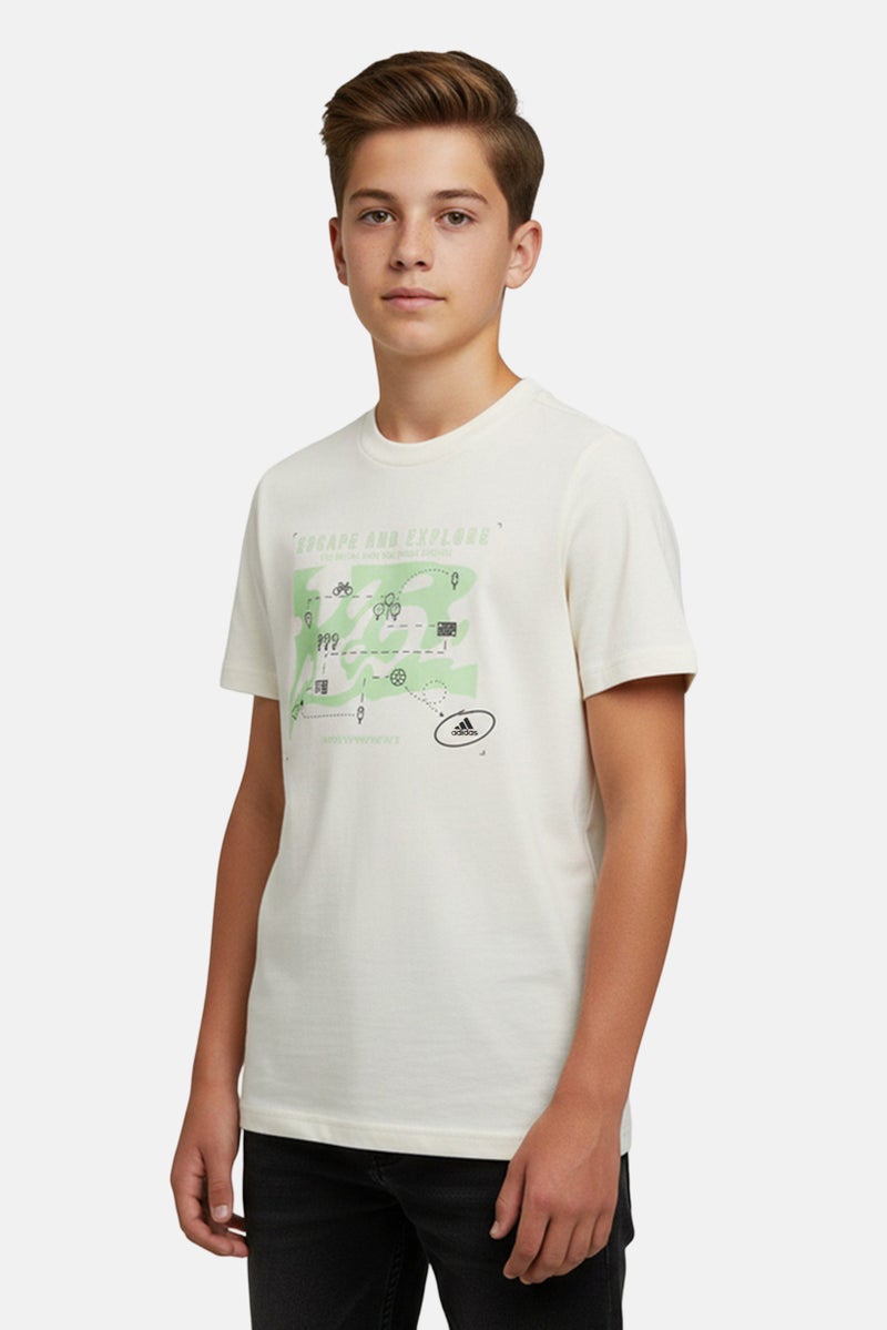 Adidas Kids Boy Sportswear Fit Short Sleeve Outdoor T-Shirt, Off White - Image 1
