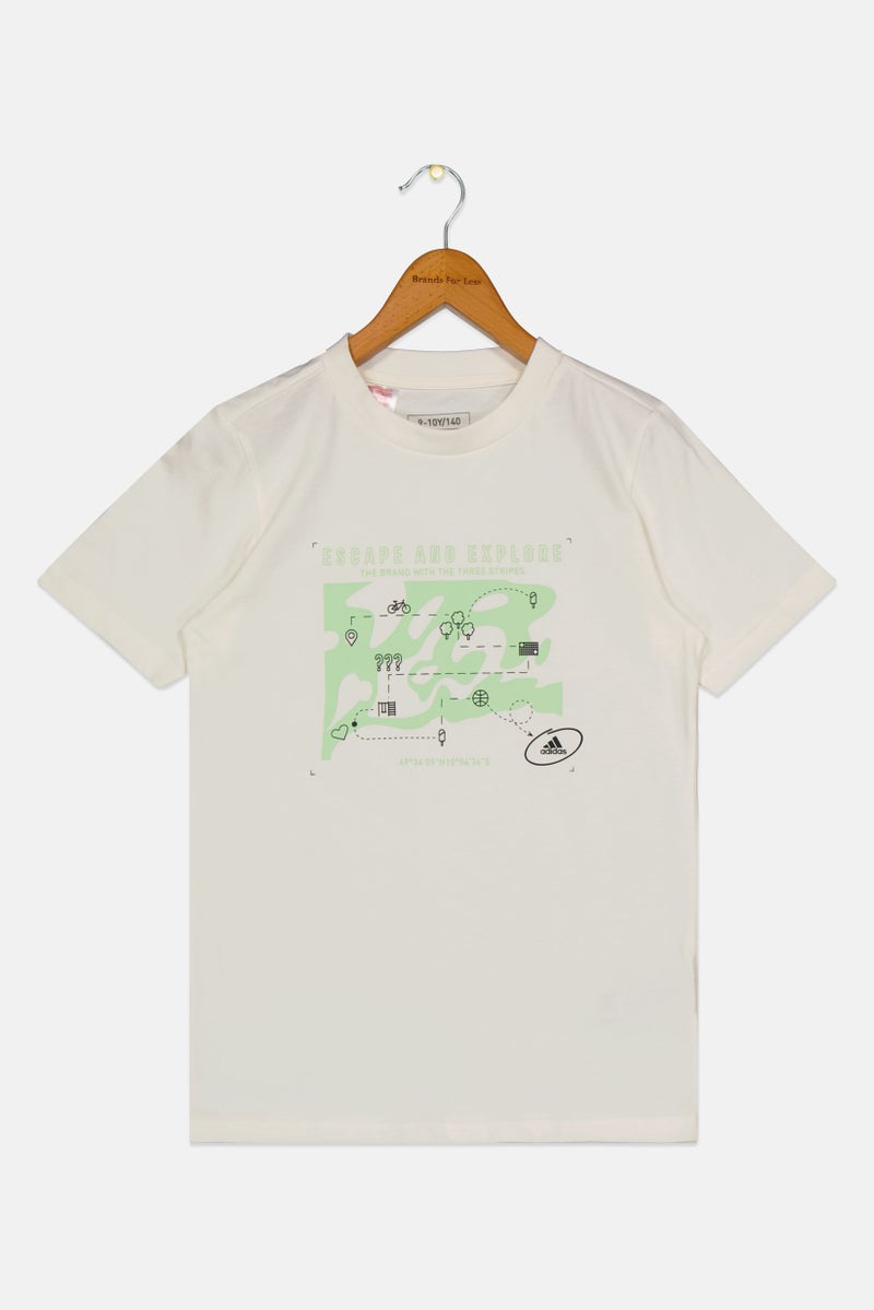 Adidas Kids Boy Sportswear Fit Short Sleeve Outdoor T-Shirt, Off White - Image 2