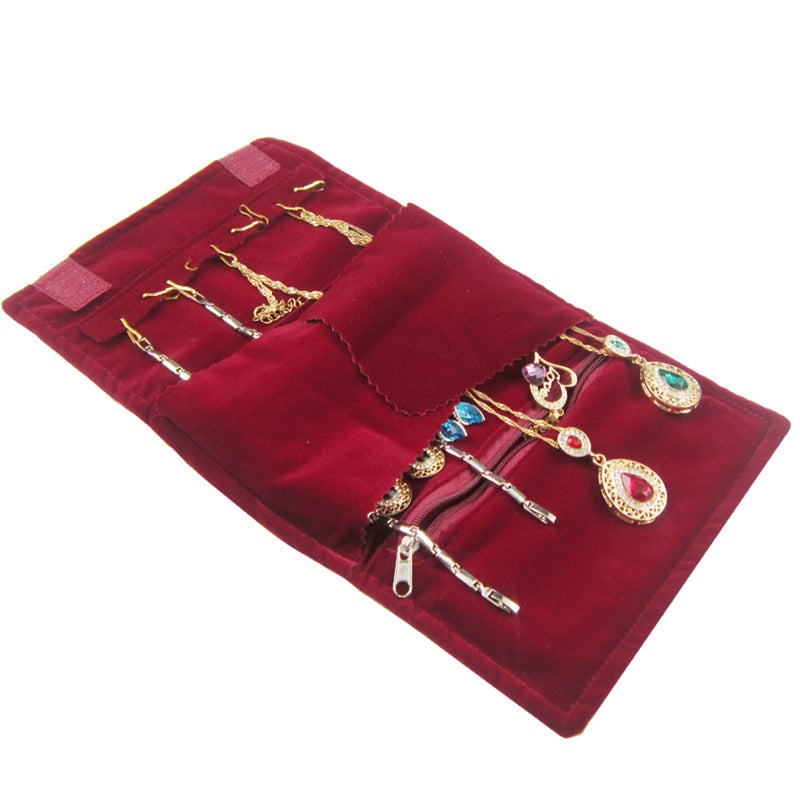 1pc Multifunctional Rings Earrings Bracelets Jewelry Lint Storage Roll Jewelry Storage Organizer for Women Girls (Red) - Image 2