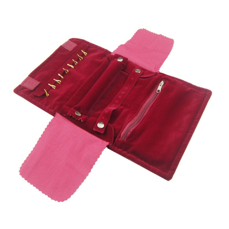 1pc Multifunctional Rings Earrings Bracelets Jewelry Lint Storage Roll Jewelry Storage Organizer for Women Girls (Red) - Image 1