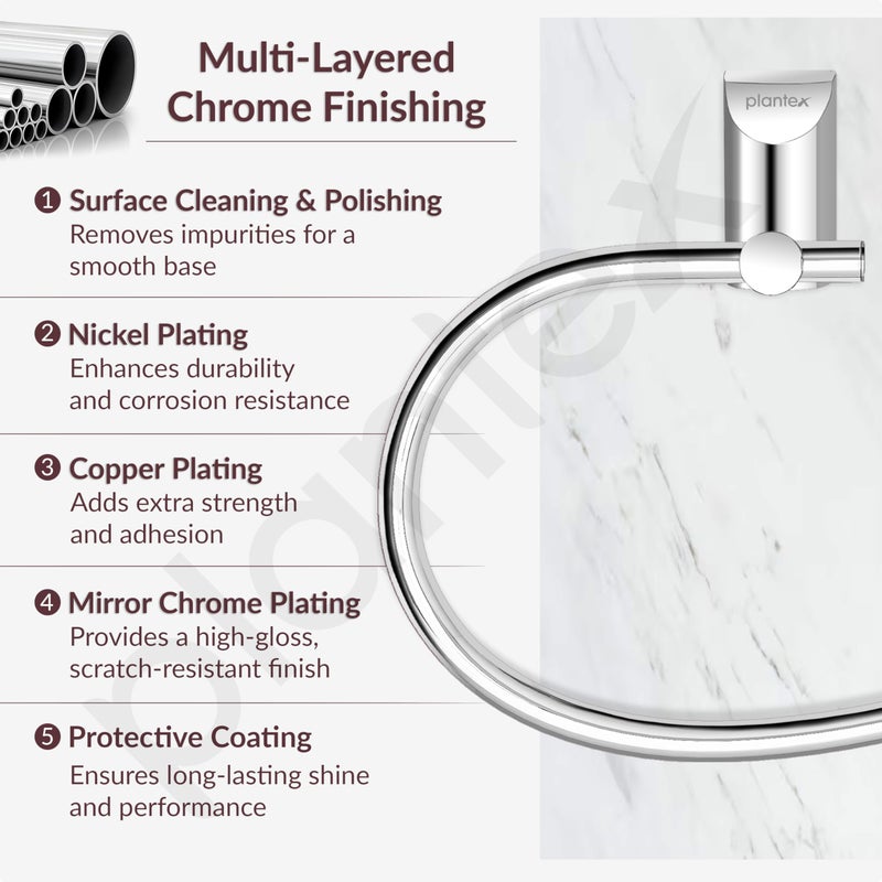 Plantex Pure Brass Towel Holder for Wash Basin/Napkin Holder/Towel Ring/Bathroom Accessories - (Chrome Finish) Superb - Image 5