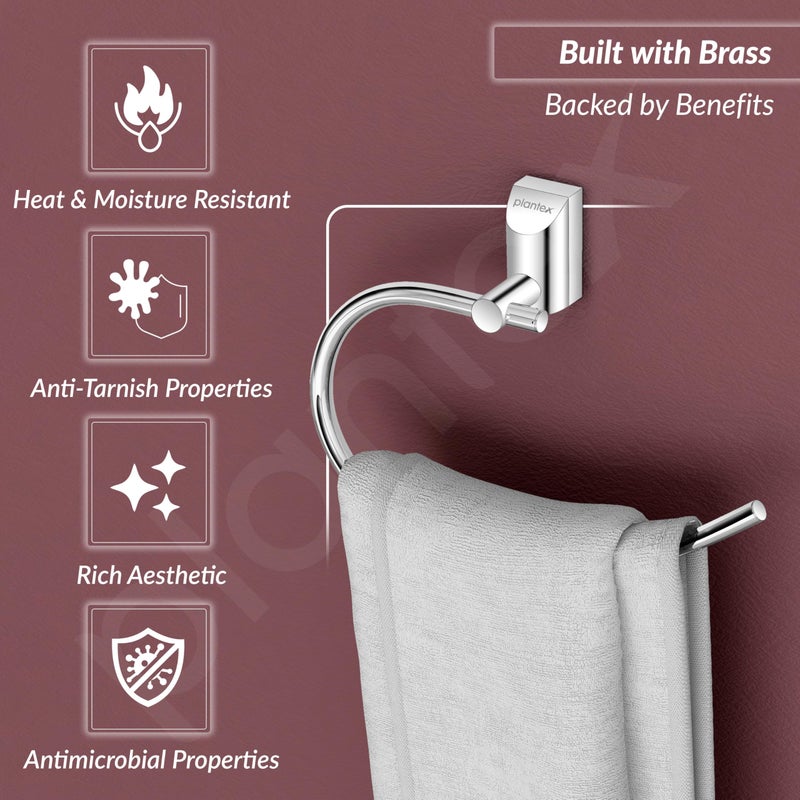 Plantex Pure Brass Towel Holder for Wash Basin/Napkin Holder/Towel Ring/Bathroom Accessories - (Chrome Finish) Superb - Image 4
