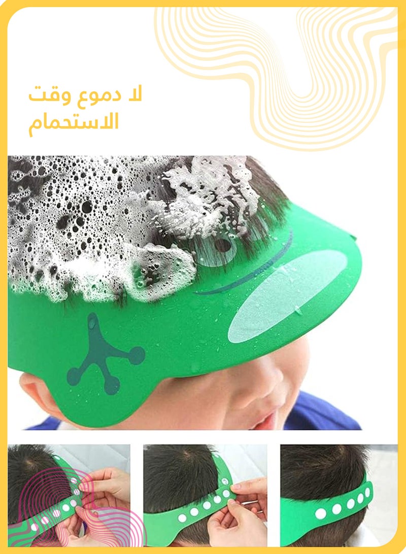She&Little 2 Pcs Adjustable Cartoon Baby Shampoo Bath Cap, Soft EVA Shower Hat, Bathing Protection Hat for Infants & Kids (Green & Yellow) - Image 3