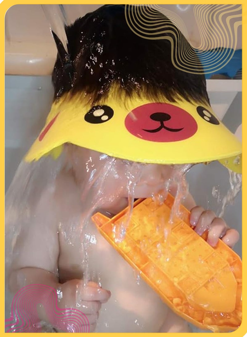 She&Little 2 Pcs Adjustable Cartoon Baby Shampoo Bath Cap, Soft EVA Shower Hat, Bathing Protection Hat for Infants & Kids (Green & Yellow) - Image 2