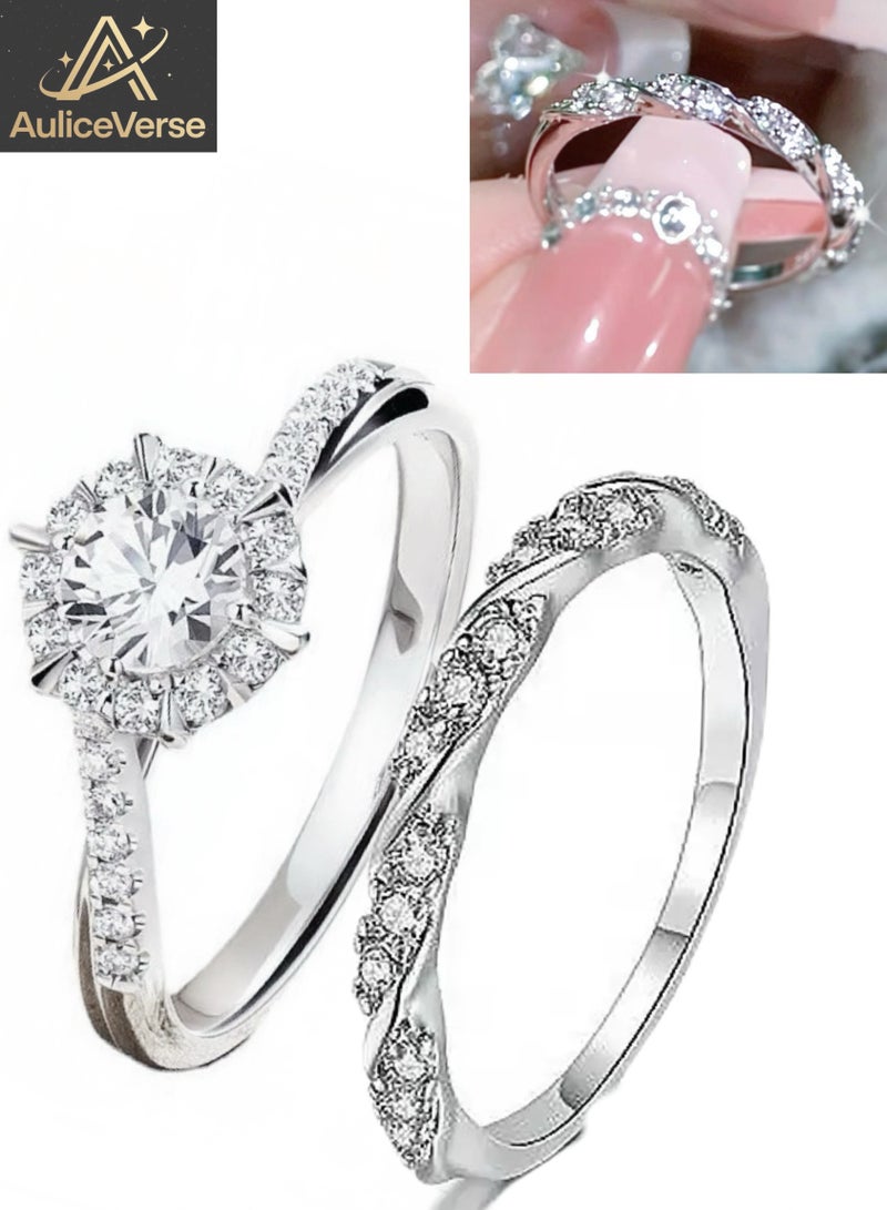 أوليس فيرس  قطعتان من خواتم المويستنايت اللامعة للنساء - تصميم مفتوح قابل للتعديل، مظهر يشبه الألماس، مناسب للتركيب - Image 1