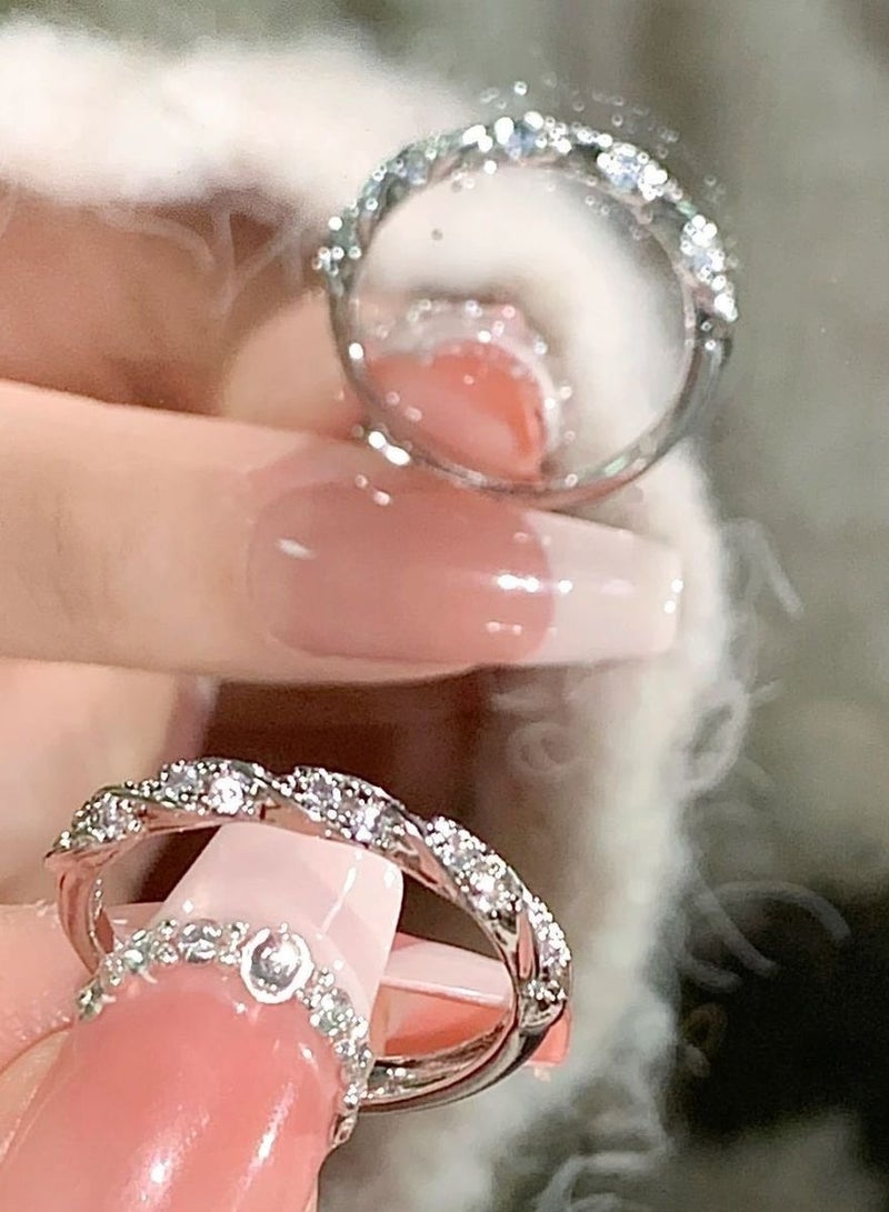 أوليس فيرس  قطعتان من خواتم المويستنايت اللامعة للنساء - تصميم مفتوح قابل للتعديل، مظهر يشبه الألماس، مناسب للتركيب - Image 4