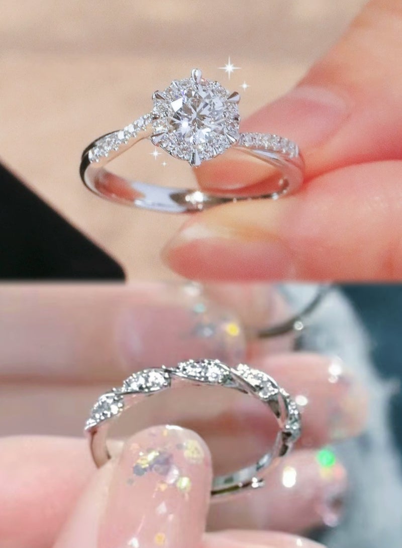 قطعتان من خواتم المويستنايت اللامعة للنساء - تصميم مفتوح قابل للتعديل، مظهر يشبه الألماس، مناسب للتركيب - Image 1