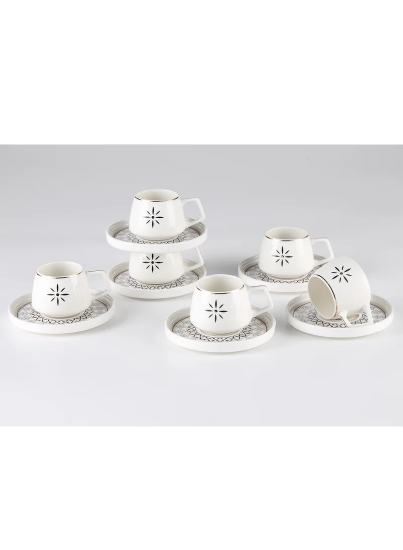 Shallow Shallow New Bone China Alfi Coffee Cup & Saucer Set, 100ml (White, 6 Cups, 6 Saucer)